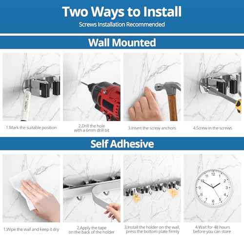 2 Pack Broom Holder Wall Mount Mop and Broom Hanger Broom Organizer Storage Tool Racks Stainless Steel Heavy Duty for Kitchen Garden Laundry Garage (5 Racks with 4 Hooks)