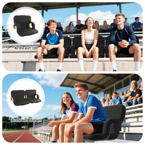 Stadium Seats with Back Support - Portable Bleacher Chairs with Back and Cushion, 6 Adjustable Positions Pdded Bleacher Seat for Sport Events Camping Fishing
