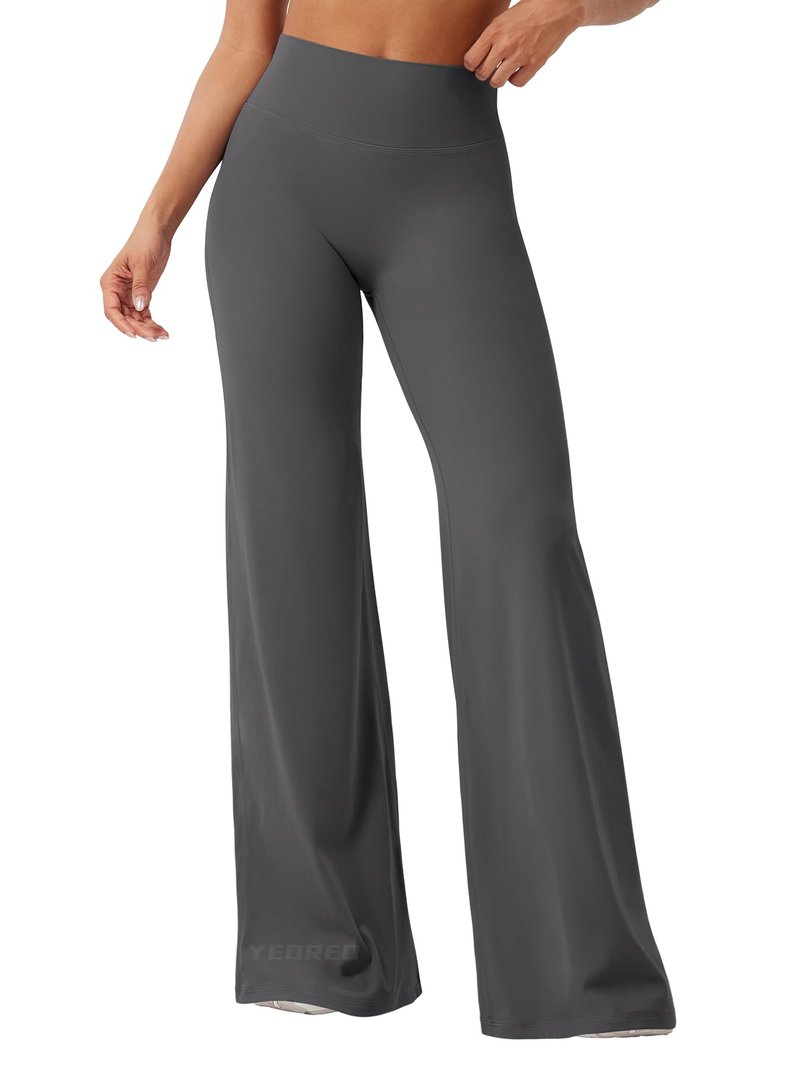 YEOREO Workout Leggings Womens No Front Seam Straight Leggings 35" High Waist Buttery Eddiy Gym Yoga Pants Dark Gray XS