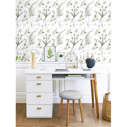 LiKiLiKi Green Floral Peel and Stick Wallpaper - Boho Style, 17.3'x118', Self-Adhesive, Removable Vinyl for Countertops and Cabinets