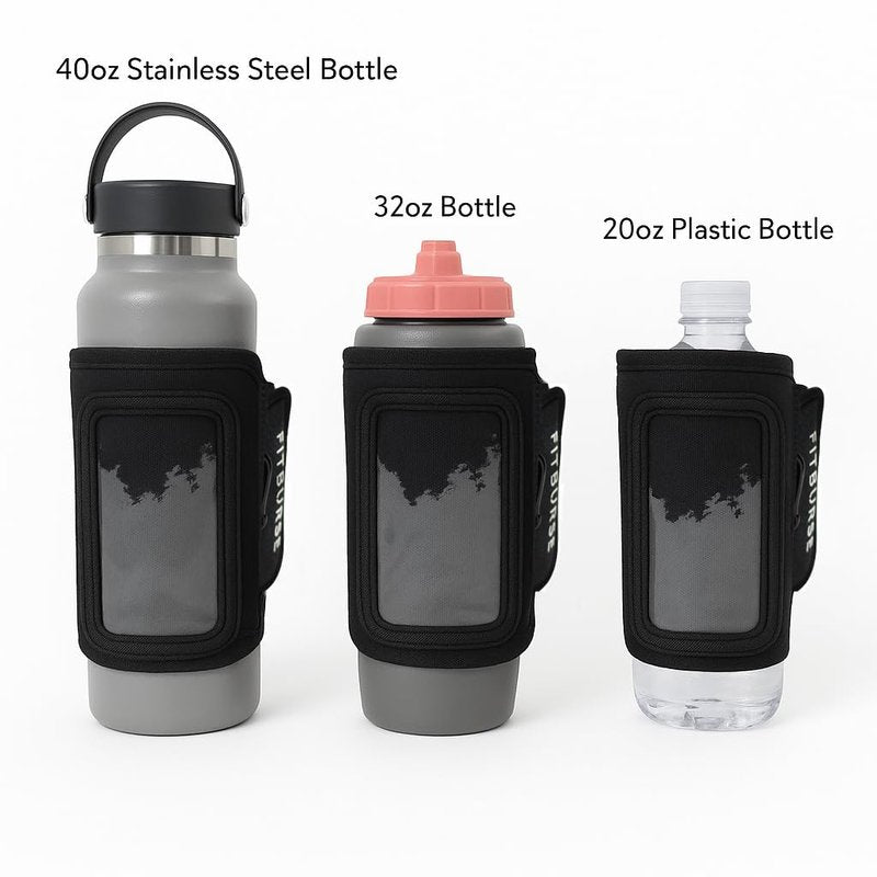FITBURSE Magnetic Water Bottle Sleeve with Phone Holder – Hands-Free Gym Bottle Holder, Touchscreen Compatible, Fits 40oz Bottles