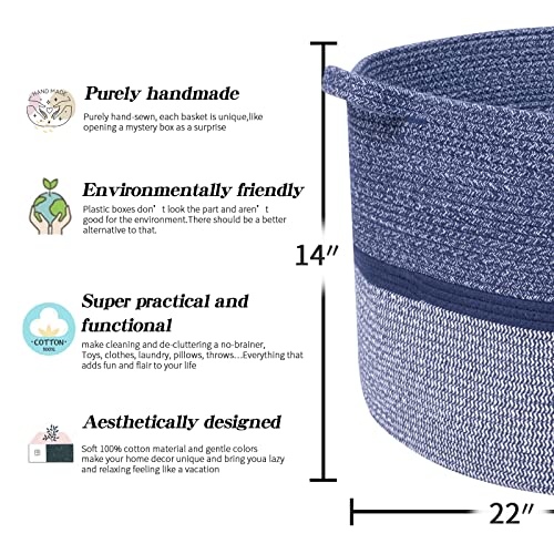 R RUNKA Extra Large Storage Basket - Soft Woven Organizer, 22" x 14" - color: Blue