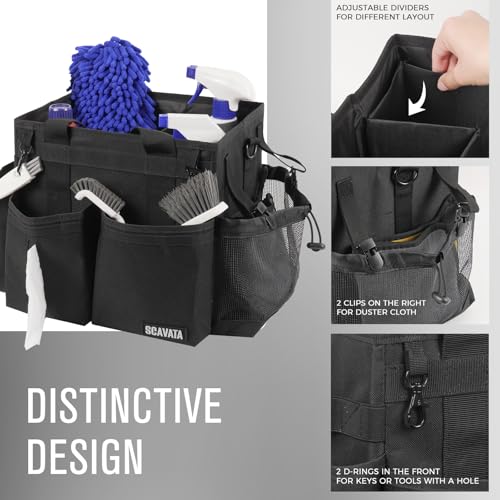 SCAVATA Compact Wearable Cleaning Caddy, Small Supplies Organizer with Handle & Shoulder Straps for Housekeepers, Under Sink & Car Cleaning Tool Organizer Bag (Black) - color: Black