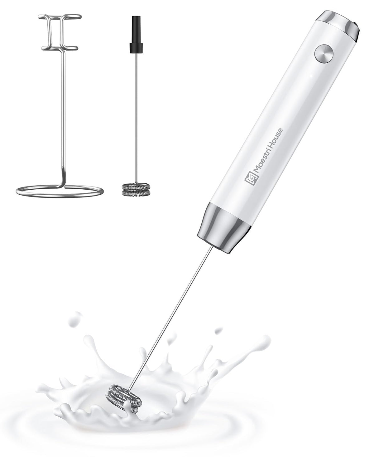 Maestri House LunaFro Rechargeable Milk Frother,Stand & 2 Detachable Whisks