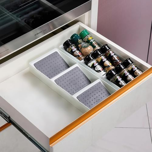 Spice Drawer Organizer,3 Tier Non-Slip Silicone Seasoning Jar Drawer Insert,Spice Rack Organization for Drawer,Spice jar holder for drawer,Kitchen Spice Rack Tray for Cabinet Countertop Makeup Storage - size: 1 Pack
