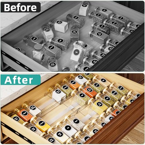 MIUKAA Acrylic Spice Drawer Organizer, 4 Tier - 8 Pack Seasoning Organizer for Drawer, Expandable From 13" to 26" Kitchen Drawer Spice Rack with Slip-Proof Mat (Jars not Included) - size: 8 Pack
