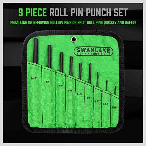 SWANLAKE 9-Pieces Roll Pin Punch Set, Removing Repair Tool with Holder for Automotive, Watch Repair,Jewelry and Craft