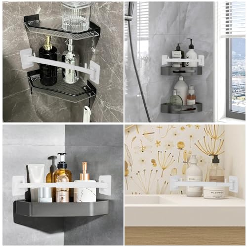 SZZSAF RV Shower Corner Storage Bar Base Angle and Adjustable Rod Length Bottom White Corner Stand, Suitable for Fixing Toilets and bathrooms in RV (3)