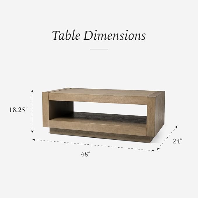 Maven Lane Artemis Coffee Table – 18 Inch Rectangle Table with Storage – Grey Solid Wood – Ideal for Living Room and Lounge