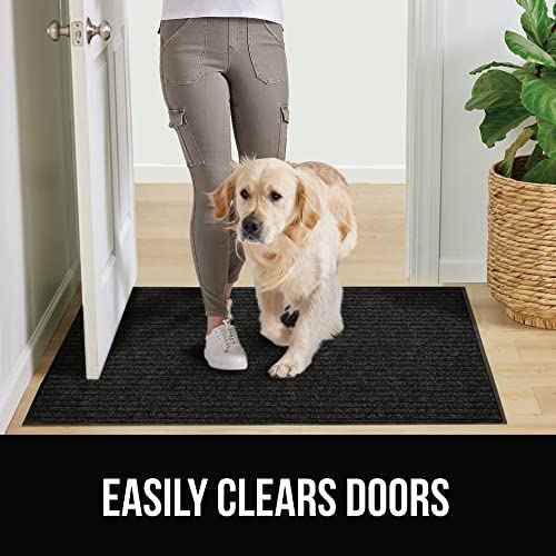 GORILLA GRIP Traffic Guard Door Mat, Heavy Duty Welcome Mats, Commercial Office Space Doormat, Waterproof, Fade Resistant, Strong Rubber Backing, Low Profile, Shoe and Boot Scraper, 35x23, Jet Black