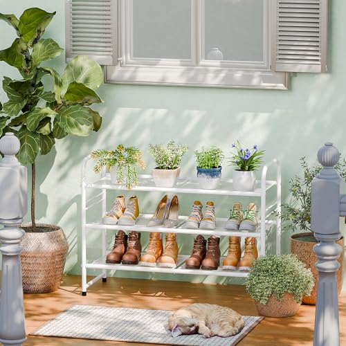 SUFAUY 3-Tier Mesh Shoe Rack, Closet Metal 33" Wide Shoe Shelf Heavy Duty, White - color: White, size: 3 Tier