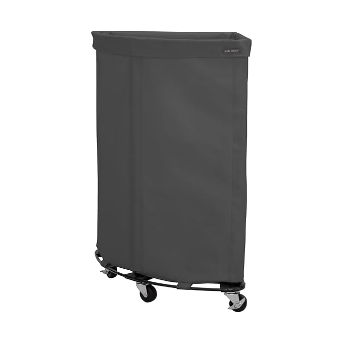 Seville Classics Large Commercial Heavy Duty Rolling Steel Frame Laundry Hamper Canvas Cart Bin, w/Wheels for Hotel, Home, Closet, Bedroom, Gray, Corner 17.7” D x 24.0” W