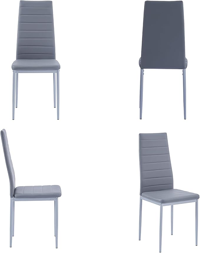 5-Piece Round Glass Dining Table Set for 4 Modern Kitchen Table with 4 Dining Chairs Set Round Circle Table and PU Upholstered Chairs Set for Small Space/Kitchen/Apartment