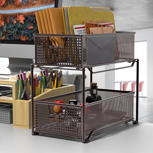 Deco Brothers 2 Tier Bathroom Storage Organizer with Pull-Out Drawer, Bronze - color: Bronze