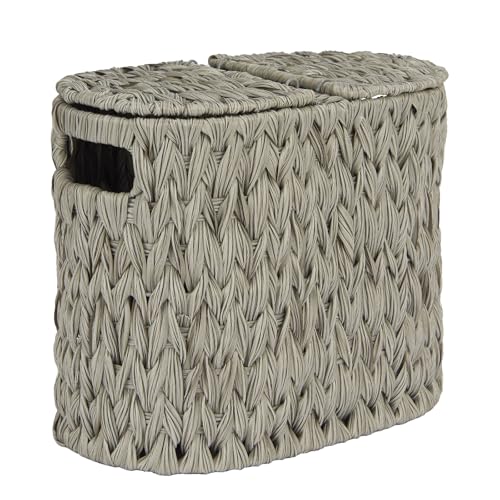 Toilet Paper Storage with Double Lid, Toilet Paper Basket for Storage, Waterproof & Freestanding Tissue Holder for Bathroom, 4 Rolls, Grey