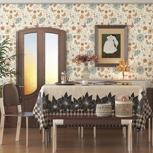 Beige Floral Wallpaper Peel and Stick Wallpaper Boho 17.3"¡¿78.8" Colourful Flower Butterfly Removable Self Adhesive Wall Paper for Bedroom Floral Contact Paper for Cabinets Mural Decor