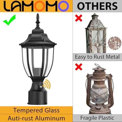 Lamomo Outdoor Post Lights, 2 Packs Dusk to Dawn Lamp Post Light Fixture, Waterproof Aluminum Lamp Posts Outdoor Lighting Pole Lantern for Yard Patio Pathway Garden