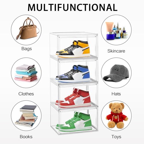 Size 12 Acrylic Shoe Boxes,12 Pack Shoe Display Cases Clear Plastic Stackable Shoe Container Hat Sneaker Storage Bins, Fit Up to US Men's/Women's Size 12 Shoes - color: Clear, size: Medium