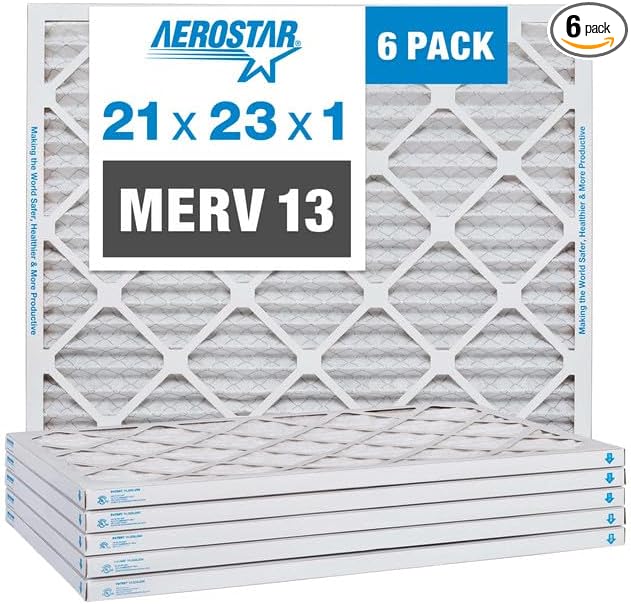 Aerostar 21x23x1 MERV 13 Pleated Air Filter, AC Furnace Air Filter, 6 Pack