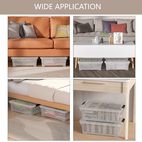 20 Quart Plastic Under Bed Storage Containers, Latching Storage Boxes with Wheels, Clear Under Bed Storage Bins, 4 Pack - size: 20 Quart