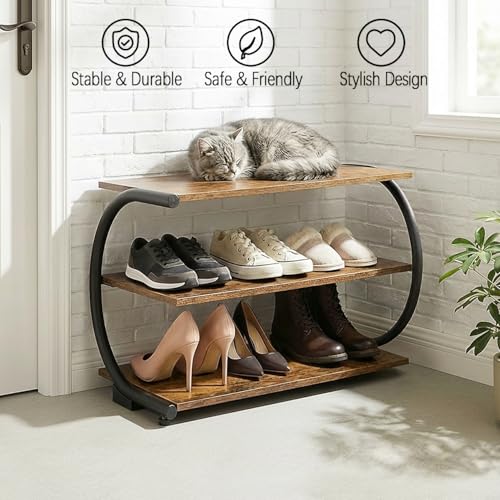 C-Shaped 3-Tier Shoe Rack with Metal Frame & Adjustable Feet - Compact Organizer for Entryway, Closet, Hallway (Holds 11 lbs/Shelf) - size: 25.59" X 11.81" X14.76"