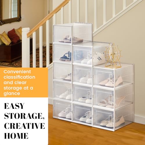 Shoe Storage Boxes, Stack Without Toppling Modular storage boxes combine freely for use in closets, under beds, hallways, and entryways. Space-saving. (Transparent, 12 Pack) - color: Transparent, 12 Pack
