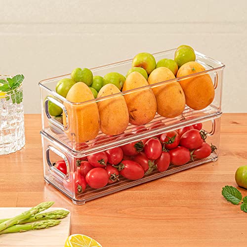 mDesign Plastic Long Stackable Storage Organizer Container, Organization Bin w/Handles for Kitchen, Pantry, Fridge, Freezer, Cabinet, Perfect to Hold Breast Milk - Ligne Collection - 4 Pack, Clear