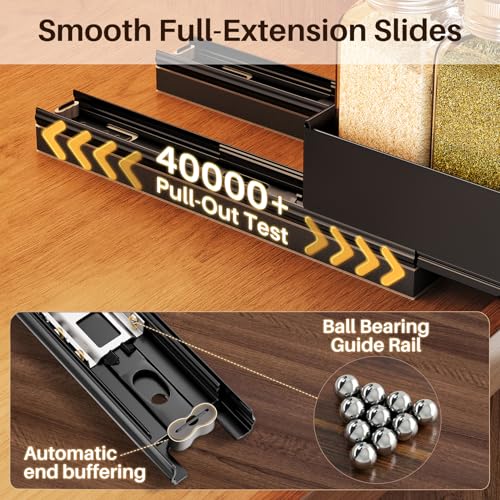 SNTD Pull Out Spice Rack for Upper Cabinet - Expandable Organizer with Smooth Ball Bearing Slides, No Drill Mounting Spice Storage for Kitchen (1 Pack, 4.1" to 7.2" W X 10" D X 2.2" H) - size: 4.1"W X 10"D X 2.1"H