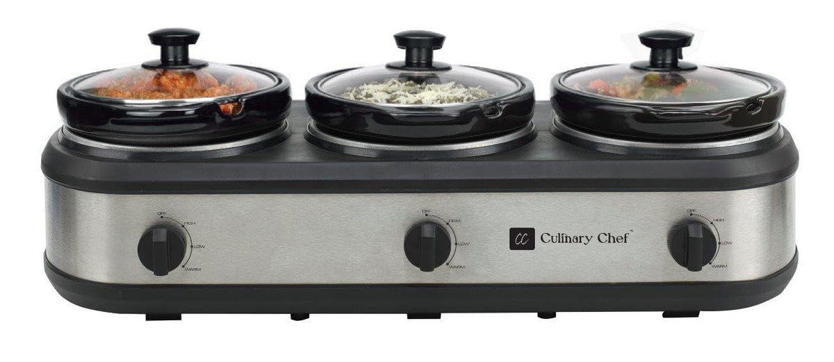CULINARY CHEF, Triple Slow Cooker, Buffet Server 2.5qt x 3 Pot, Food Warmer – Stainless