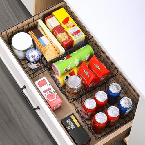 8 Set, Extra Large Wire Baskets for Organizing with Lables, Cabinet Pantry Organization and Storage Bins - Metal Basket for Kitchen, Laundry, Garage, Fridge, Bathroom Countertop Organizer, Black - size: Large-8 Pack