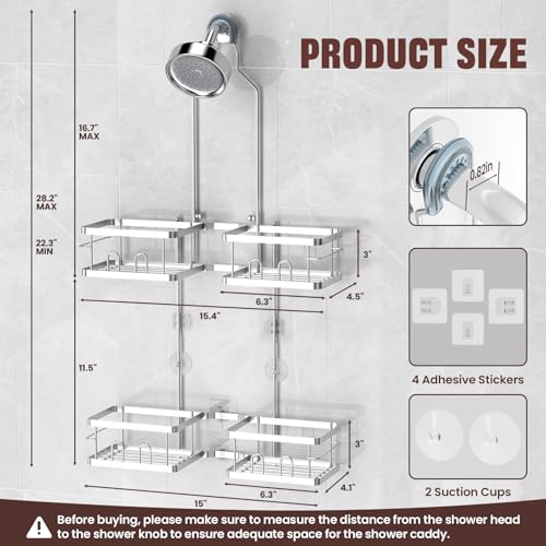 REINHARDT Adjustable Shower Caddy Hanging Rustproof Shower Caddy for Handheld Showerheads, Shower Organizer with Hooks Soap Holder, Anti-Swing Shower Rack Bathroom Accessories, Silver - color: Silver