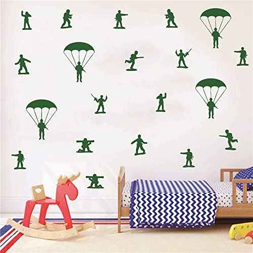 Home Interior Kids Room Armyman Soldiers Paratroopers DIY Wall Decor Stickers Parachute Wall Decal for Teens Bedroom Living Room Decor Poster AFN104 (Army Green)