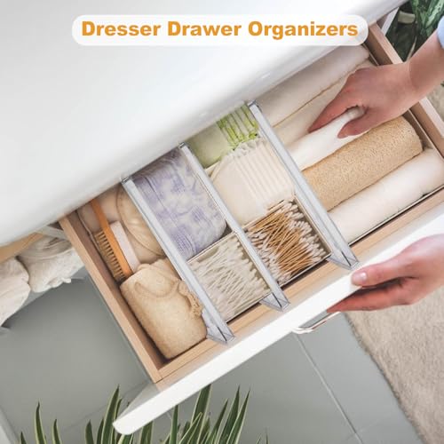 8 Pack Clear Drawer Dividers for Clothes, 4" High 10.6"–16.9" Adjustable Expandable Dresser Drawer Organizer, Dresser Separators for Baby Clothing, Underwear, Sock, Cosmetic, Kitchen, Office Storage - size: 8 Pack