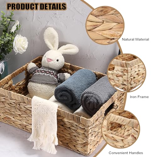 Wicker Basket for Shelf Natural Water Hyacinth Storage Baskets with Built-in Handles Rectangular Handwoven Basket Bin for Bathroom Kitchen Home Decor,16"x12"x6" - size: 16"Lx12"Wx6"H