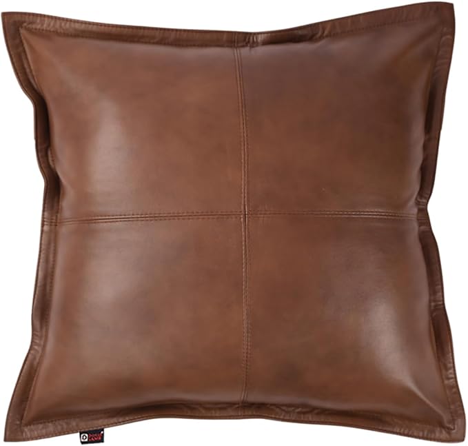 D DOLLY LAMB Lambskin Leather Pillow Cover - Sofa Cushion Case - Decorative Throw Covers for Living Room & Bedroom, 18x18 Inches - Dark Antique Brown Box