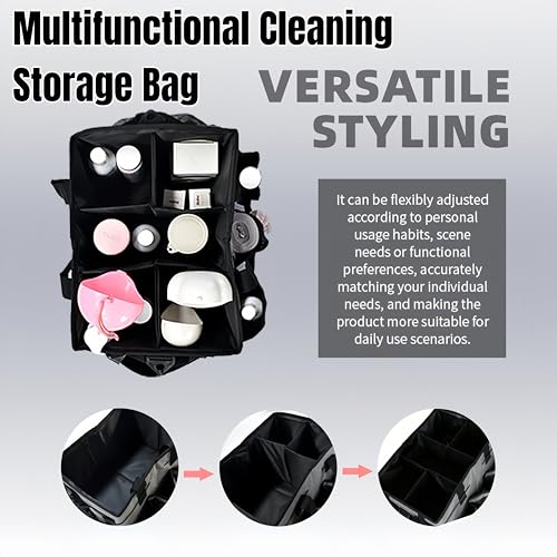 Tool Organizer Tote Bag, Pink and Black, Large Capacity with Adjustable Compartments, Portable Cleaning Storage Caddy, 14.96x10.63x9.06 Inches - color: Pink