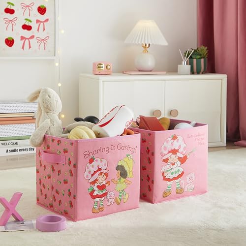 Strawberry Shortcake Storage Cubes for Kids,2 Pack 10"x10" Collapsible Fabric Bins with Handles, Organizer Boxes with Handles for Bedroom, Playroom & Nursery
