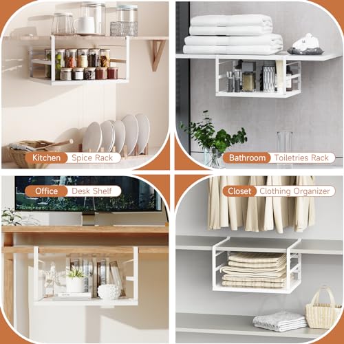 2 Pack Large Under Shelf Basket, White Undershelf Storage Basket, Heavy Duty Slide-in Hanging Storage Basket, Metal Under Cabinet Organizer for Kitchen, Pantry, Desk, Bookshelf, Cabinet - size: 2 Pack Large White