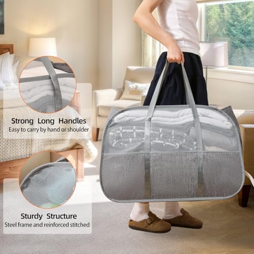 Collapsible Laundry Baskets with Easy Carry Handles, 95L Clothes Hamper for Storage, Foldable Laundry Basket Tear-proof, Large Pop Up Hampers for Laundry, Bedroom, Bathroom, Dorm Grey - style: Grey