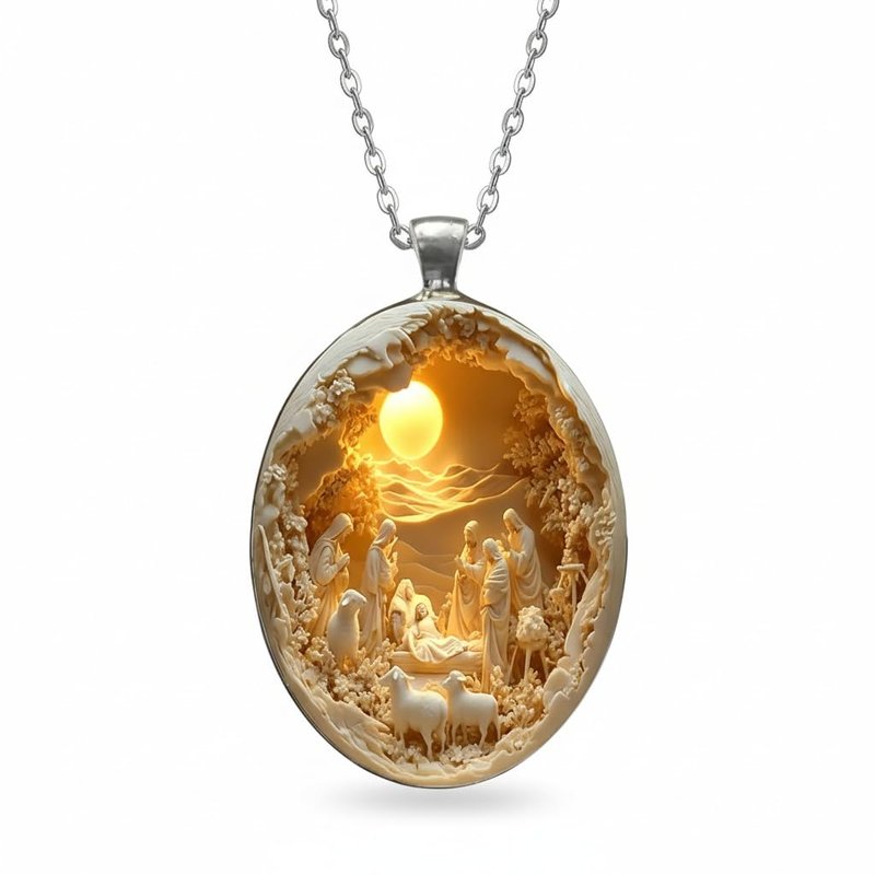 Men’s Artistic Pendant Necklace with Chain Vintage Style Statement Jewelry, Yellow