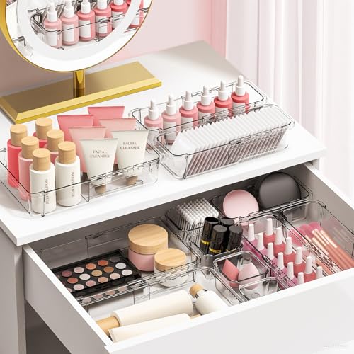 DILIBRA 16 Pcs Clear Extendable Drawer Organizer, Adjustable Drawer Storage 3-Size Desk Drawer Organizer, Plastic Non-Slip Storage Bins for Makeup, Cosmetic, Jewelries, Utensils, Stationery, Dressers - size: 3Pcs Large + 5Pcs Medium + 8Pcs Small