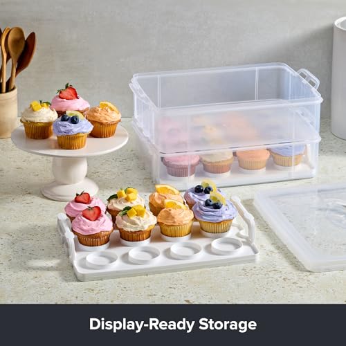 Snapware (2-Layer, 24 Cupcakes Plastic Detachable Cupcake Carrier Storage Container With Lid and Handle, Freezer Dishwasher Microwave Safe - size: 14.25" L x 10.5" W