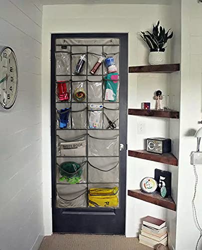 Extra Large Hanging Crystal Clear Over Door Shoe Organizer, Closet Shoe Rack with 12+6 Pockets, 8 Hooks, Grey (59"x 21.6") - color: A-grey&Clear