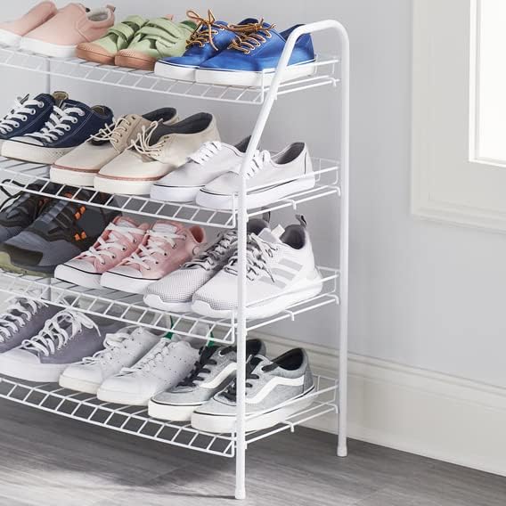 Rubbermaid 4-Tier Wire Shoe Rack, White, Simple Assemble, Storage Shelf for Organization in Bedroom/Closet