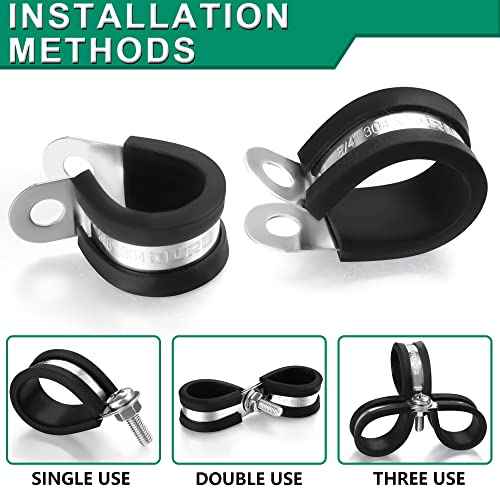 30pcs 1/8 Inch Stainless Steel Cable Clamps,Rubber Coated Cushioned Insulated Cable Clamp,Automotive Cable Wire Clamps,Pipe Clamps,Metal Clamp for Tube,Lines,Wire Cord Installation(Black,3mm)
