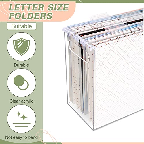 Thenshop 3 Pcs Acrylic File Organizer Acrylic Desktop File Box with Handle Hanging Folder Clear Holder Filing Box for Office Home School Letter Size Folder Storage, 12.2 x 5.5 x 9.4 Inch