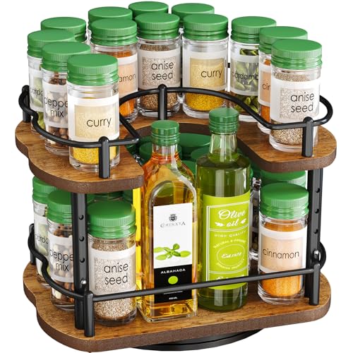 Spice Rack Organization for Cabinet - Height Adjustable Rotating Lazy Susan Organizer, Spice Organizer Fits Cabinets Wide＞ 11 inches, Clearance Height ＞10.5 inches