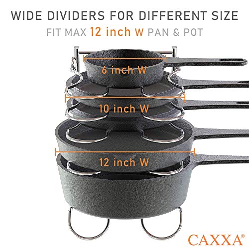 CAXXA Heavy Duty Pan Rack, Pot Lid Rack, Kitchen Cabinet Pantry Cookware Organizer Rack Holder with 5 Adjustable Dividers, Chrome - size: 12.8 x 10.4 x 8.9 INCH