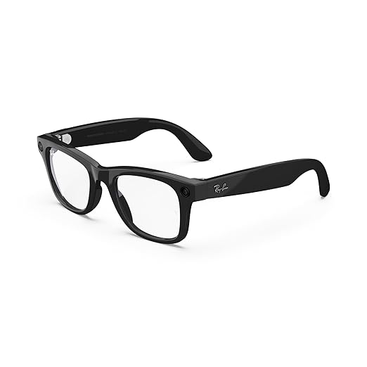 Ray-Ban Meta (Gen 1), Wayfarer, Large Shiny Black | Smart AI Glasses for Men, Women — 12 MP Camera, Open-Ear Speakers for Audio, Video Recording and Bluetooth — Clear Lenses — Wearable Technology