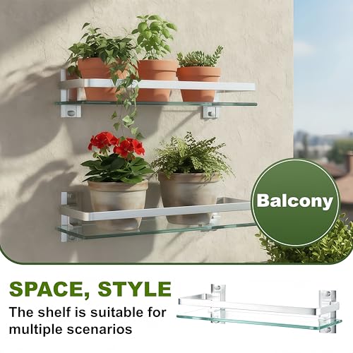 AIJALY 2 Pack Bathroom Glass Shelf,15.7 Inches Silver Bathroom Shower Glass Shelf Wall-Mounted, Metal Storage Floating Kitchen Shelf - color: Silver 2 Pack